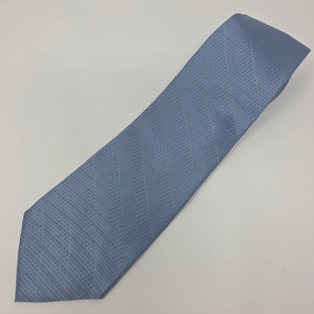 Cezani Necktie Mens Light Blue Silk Diagonal Textured Stripe Made in USA